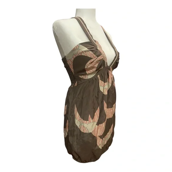 $188 Anthropology Harkham Brown Silk Mini Dress Tunic Medium NWT - Picture 2 of 15